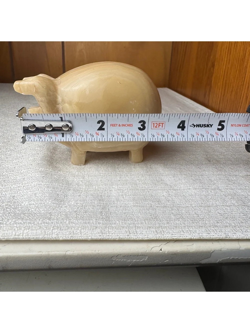 Carved Stone Pig Figurine Solid Beige Marble Look Farm Animal Decor